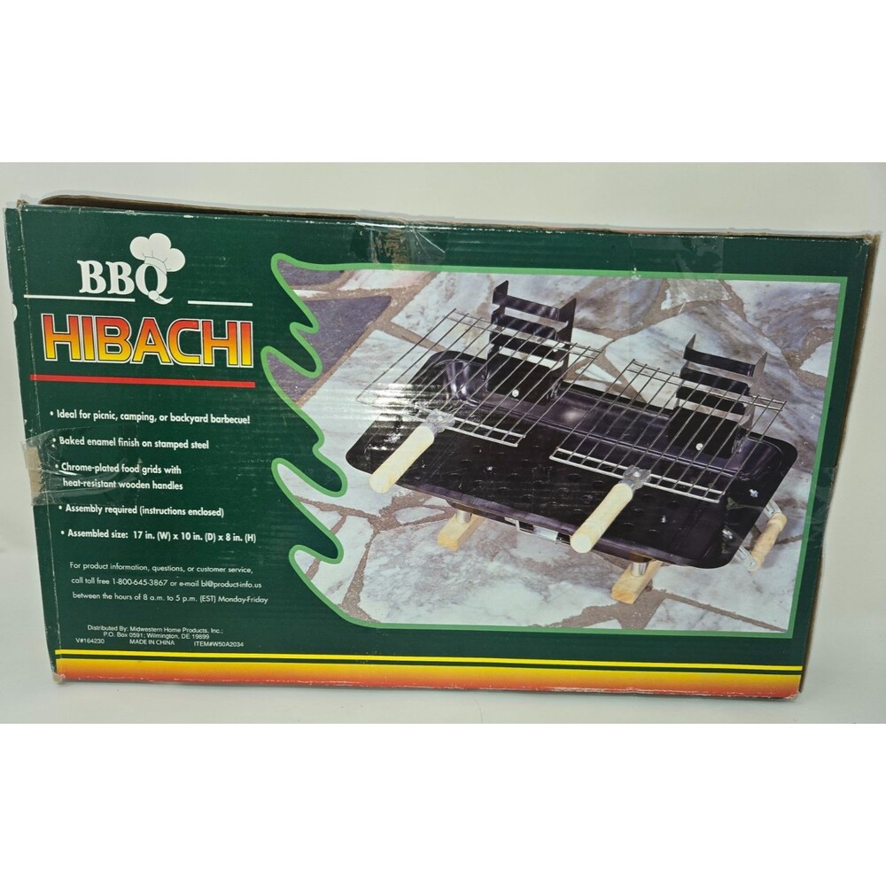 BBQ Hibachi Charcoal Grill Portable Tabletop Camping Picnic Stamped Steel NIB